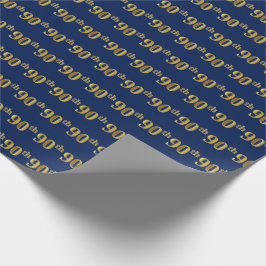 Blue, Faux Gold 90th (Ninetieth) Event Cadeaupapier
