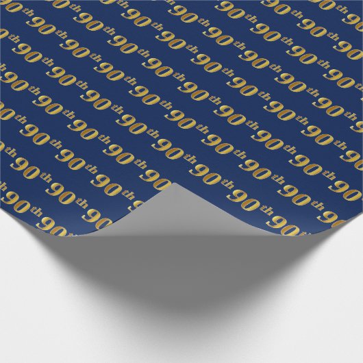 Blue, Faux Gold 90th (Ninetieth) Event Cadeaupapier (Hoek)