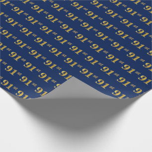 Blue, Faux Gold 91st (negenennegentig) event Cadeaupapier