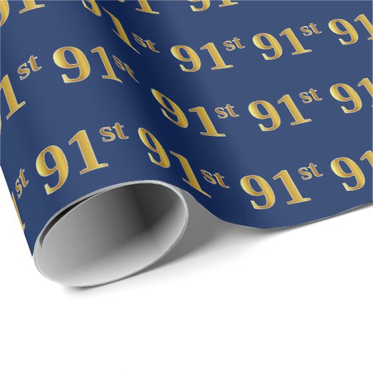 Blue, Faux Gold 91st (negenennegentig) event Cadeaupapier (Rol Hoek)