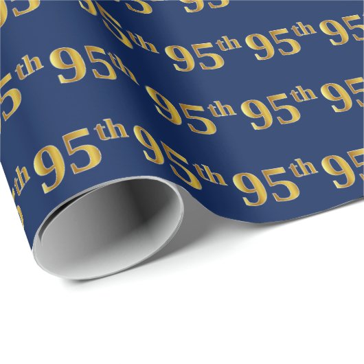 Blue, Faux Gold 95th (negenenvijftig) event Cadeaupapier (Rol Hoek)