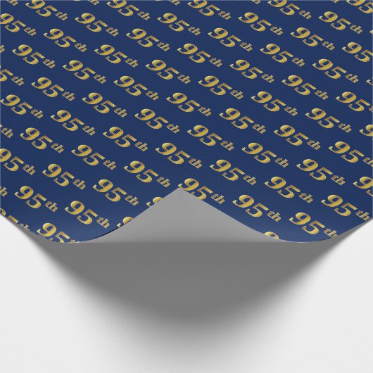 Blue, Faux Gold 95th (negenenvijftig) event Cadeaupapier (Hoek)
