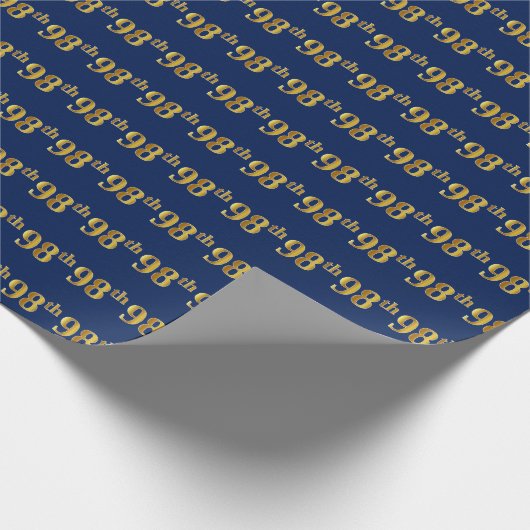 Blue, Faux Gold 98th (negenenennegentig) Event Cadeaupapier (Hoek)