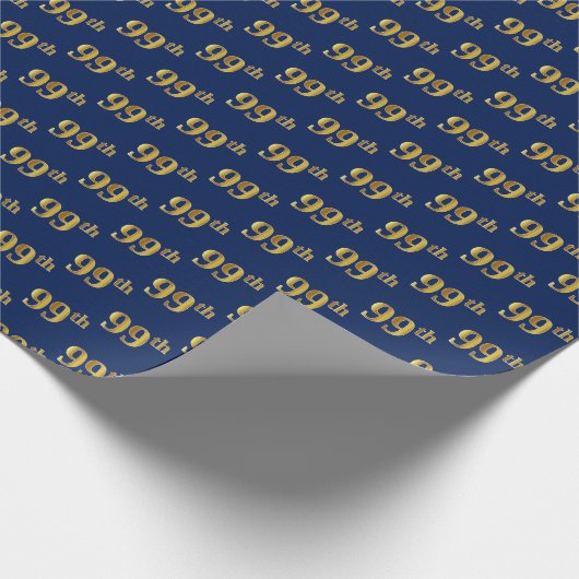 Blue, Faux Gold 99th (negenennegentig) Event Cadeaupapier (Hoek)
