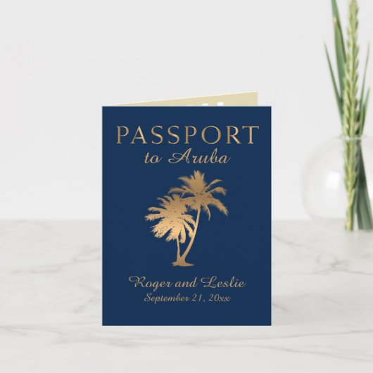 Blue Faux Gold Foil Aruba Passport Weddenschap (Voorkant)