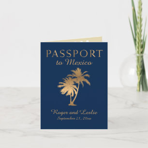 Blue Faux Gold Foil Cancun Mexico Wedding Passport