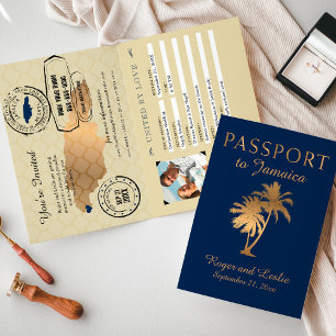 Blue Faux Gold Foil Jamaica Wedding Passport