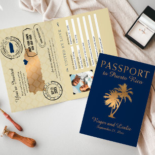 Blue Faux Gold Foil Puerto Rico Wedding Passport