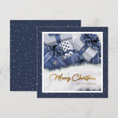 Blue Faux Gold Foil Snow Gifts kerstKaarten Feestdagenkaart (Voorkant / Achterkant)