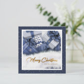 Blue Faux Gold Foil Snow Gifts kerstKaarten Feestdagenkaart (Staand voorkant)