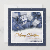 Blue Faux Gold Foil Snow Gifts kerstKaarten Feestdagenkaart (Voorkant)