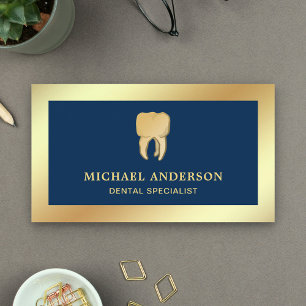 Blue Faux Gold Foil Tooth Dental Clinic Dentist Visitekaartje