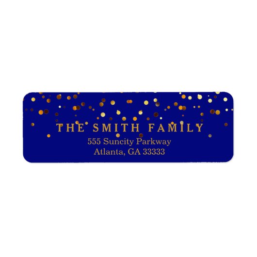 Blue Faux Gold Folie Confetti Etiket (Voorkant)
