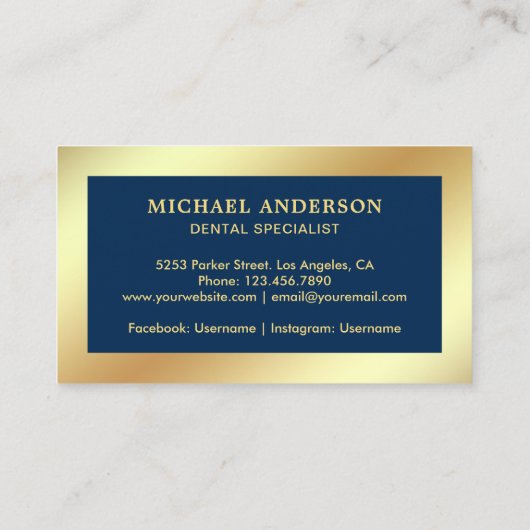 Blue Faux Gold Folie Tand Tandheelkundige kliniek  Visitekaartje (Achterkant)