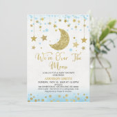 Blue Faux Gold glinstert over het Moon Baby shower Kaart (Staand voorkant)