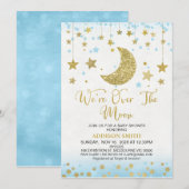 Blue Faux Gold glinstert over het Moon Baby shower Kaart (Voorkant / Achterkant)