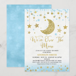 Blue Faux Gold glinstert over het Moon Baby shower Kaart