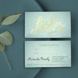 Blue Faux Gold Lashes Script Makeup Artist Afsprakenkaartje