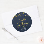 Blue Faux Gold Strings of Lights 16 Birthday Ronde Sticker (Envelop)