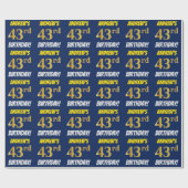 Blue, Faux/Imitation Gold, "43rd BIRTHDAY" Cadeaupapier (Vlak)