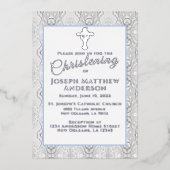 Blue Faux Lace Baptism/Christening Folie Uitnodiging (Voorkant)