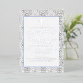 Blue Faux Lace Baptism/Christening Folie Uitnodiging (Staand Voorkant)
