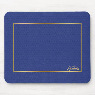 Blue  Faux Leather Gold Border Lijst Muismat