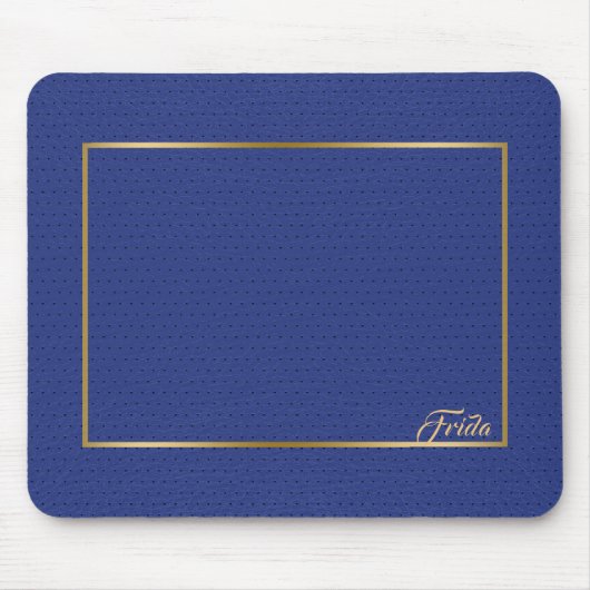 Blue  Faux Leather Gold Border Lijst Muismat (Voorkant)