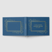 Blue Faux Leather Gold Lijst Guest Book 2 Gastenboek (Volledig)