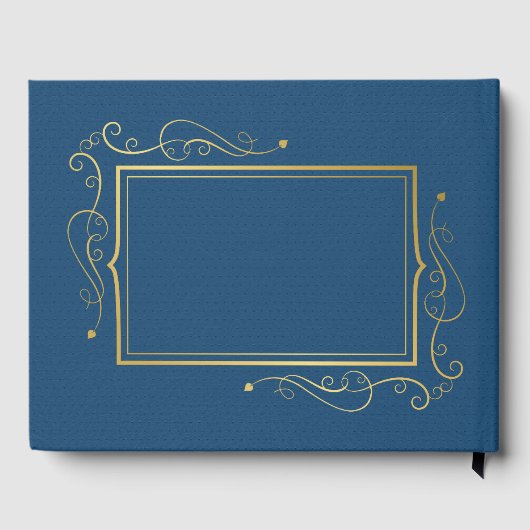 Blue Faux Leather Gold Lijst Guest Book 2 Gastenboek (Achterkant)