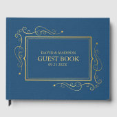 Blue Faux Leather Gold Lijst Guest Book 2 Gastenboek (Voorkant)