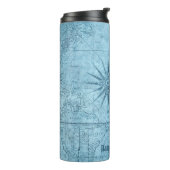 Blue Faux Old Wereldkaart Design, Thermal Tumbler Thermosbeker (Gedraaid links)