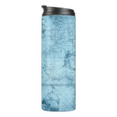 Blue Faux Old Wereldkaart Design, Thermal Tumbler Thermosbeker (Geroteerd rechts)