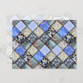 Blue Faux Patchwork Quilting Pattern Briefkaart (Voorkant / Achterkant)