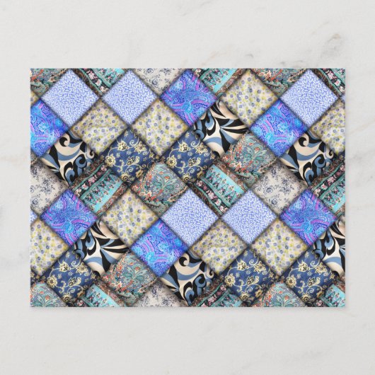 Blue Faux Patchwork Quilting Pattern Briefkaart (Voorkant)