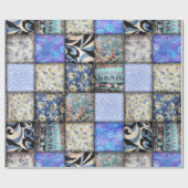 Blue Faux Patchwork Quilting Pattern Cadeaupapier (Vlak)
