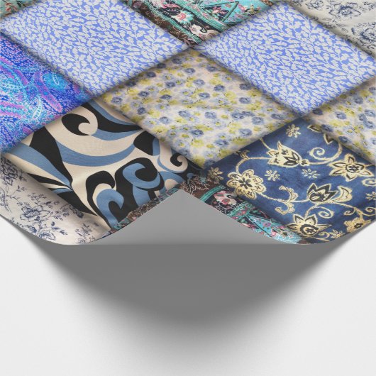 Blue Faux Patchwork Quilting Pattern Cadeaupapier (Hoek)