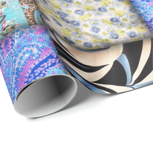 Blue Faux Patchwork Quilting Pattern Cadeaupapier (Rol Hoek)