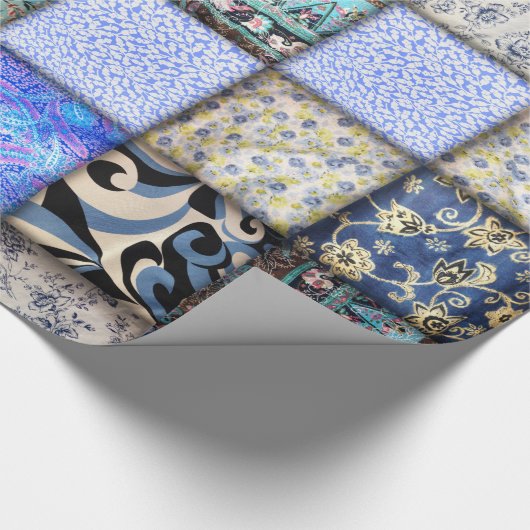 Blue Faux Patchwork Quilting Pattern Cadeaupapier (Hoek)
