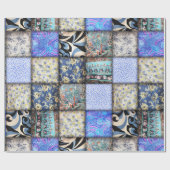 Blue Faux Patchwork Quilting Pattern Cadeaupapier (Vlak)