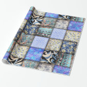 Blue Faux Patchwork Quilting Pattern Cadeaupapier (Uitgerold)