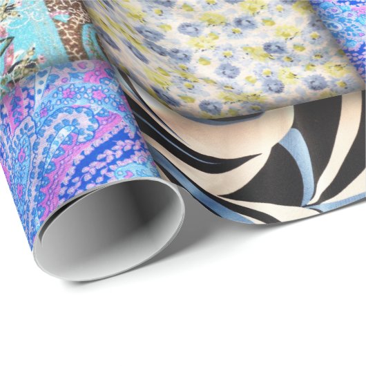 Blue Faux Patchwork Quilting Pattern Cadeaupapier (Rol Hoek)