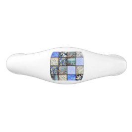 Blue Faux Patchwork Quilting Pattern Keramische Knop