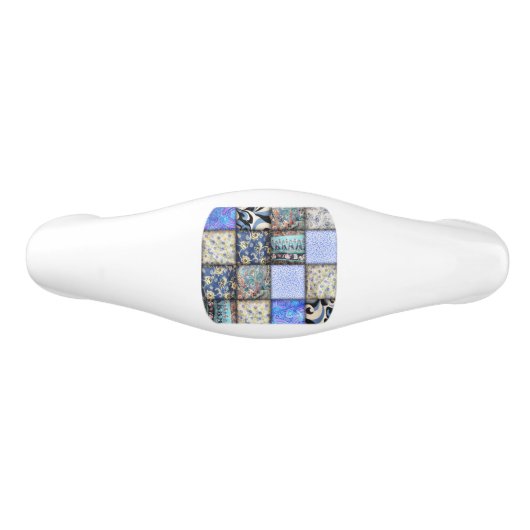 Blue Faux Patchwork Quilting Pattern Keramische Knop (Voorkant)