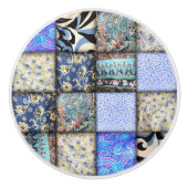 Blue Faux Patchwork Quilting Pattern Keramische Knop (Voorkant)