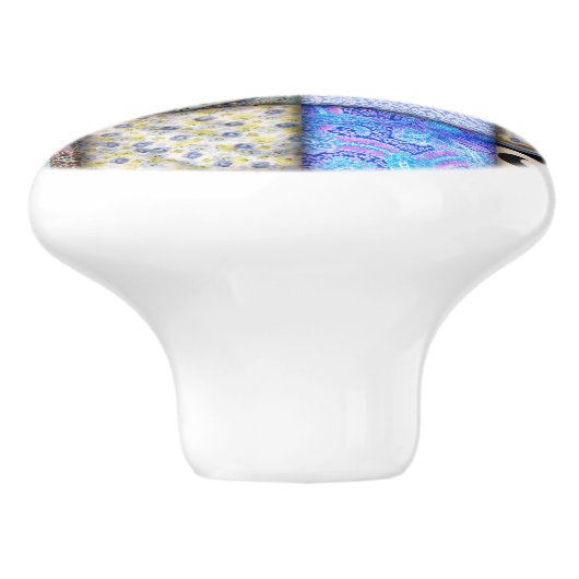 Blue Faux Patchwork Quilting Pattern Keramische Knop (Zijkant)