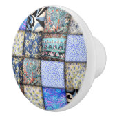 Blue Faux Patchwork Quilting Pattern Keramische Knop (Rechts)