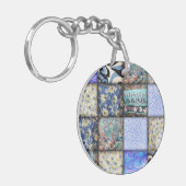 Blue Faux Patchwork Quilting Pattern Sleutelhanger (Voorkant Links)