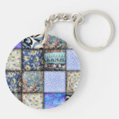 Blue Faux Patchwork Quilting Pattern Sleutelhanger (Achterkant)
