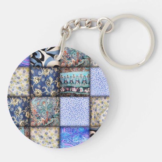 Blue Faux Patchwork Quilting Pattern Sleutelhanger (Achterkant)
